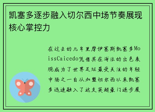凯塞多逐步融入切尔西中场节奏展现核心掌控力